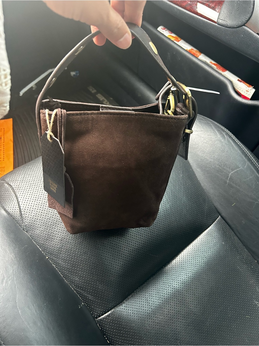 Genuine Merchandise Chocolate Brown Suede Mini Bucket Bag